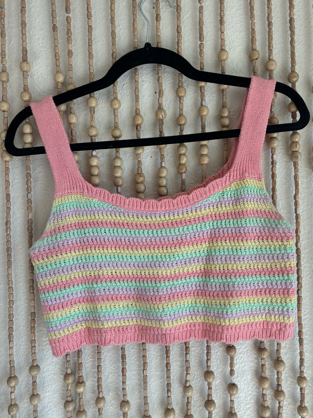 Pastel Rainbow Crochet Feminine Knit Crop Bralette Boho Indie Granny Tank Sm